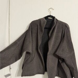 Vintage Zoran Women’s Open Front Jacket Wool Lama Blend Italy Grey Textured